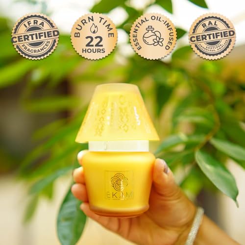 Image of EKAM Scented Frost Glass Lampshade Candle | Vanilla Scented Candle | Luxury Fragrances| Ideal for Home Decor, Aromatherapy & Gifting | 22 Hours Burn time |114 g