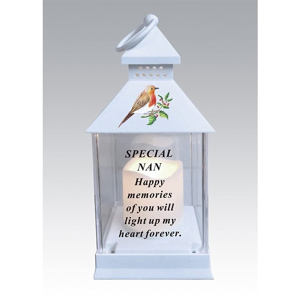 Waterproof Robin Memorial Graveside Lantern with LED Candle (Nan), 25cm