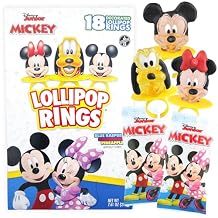 Disney Junior Lollipop Rings, Mickey Mouse, Minnie, and Pluto, Individually Wrapped for Birthday Party Favors, 18 Count