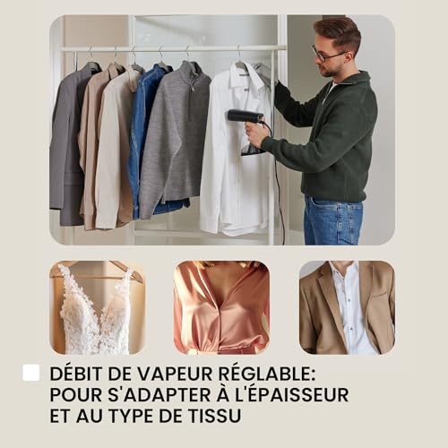 ZEEGMA FRISKEER 2 en 1 Défroisseur Portable pour Vêtements, Fer à Vapeur 1640 W, 380 ml Débit de Vapeur 25 g/min Chauffage Rapide en Toute Sécurité pour le Tissu Repassage Horizontal et Vertical – Image 6