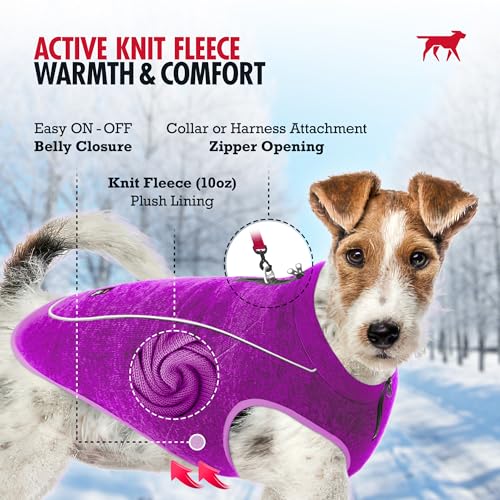 Image of Insulated Fleece Sweater for Dogs | Lightweight Warm Dog Vest | Zipper Port for Harness | Cold Weather Winter Jacket | Rain Snow Repellant Coat | Adjustable for Small Medium Large Girl Dogs (Purple /S)