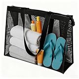 Zatixbu Large Mesh Beach Bag with Zip, Waterproof Sandproof Mesh Pool Tote Bag for Travel Holiday & Shopping, Lightweight Foldable Beach Bags for Women & Men