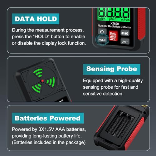 Image of Xin Tester Geiger Counter Nuclear Radiation Detector, Portable Radiation Dosimeter Beta β Gamma γ X-ray Detection Meter for Food Industrial Medical with LCD Display 5 Dosage Units