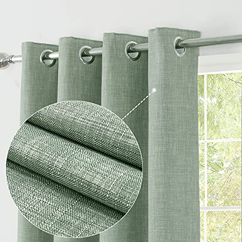 always4u Rideaux aspect lin 100 % occultants pour chambre à coucher 1 paire de rideaux thermiques solides modernes rideaux de salon à œillets gris vert 66 x...
