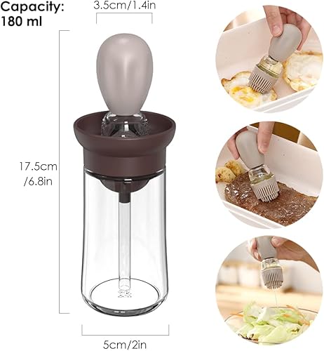 Miniatura 2 de TINMIX T-OB21 - Dispensador de aceite con cepillo, 2 unidades, 6.1 fl oz, botella dispensadora de aceite de oliva de vidrio con cepillo para untar,