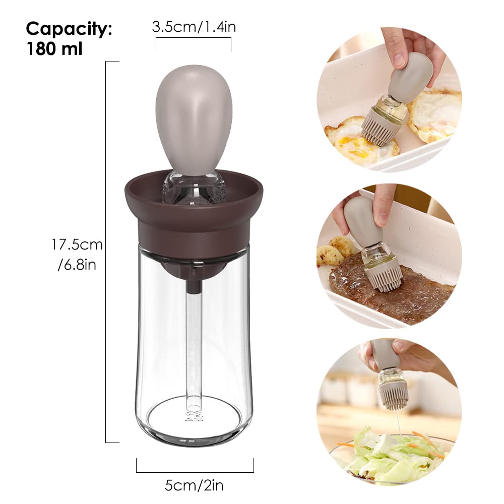 Dispensador de aceite con cepillo, paquete de 3 botellas dispensadoras de aceite de oliva 2 en 1 con cepillo para untar, para cocinar, freír, hornear, cocina, 180 ml, T-OB21 azul, gris y verde