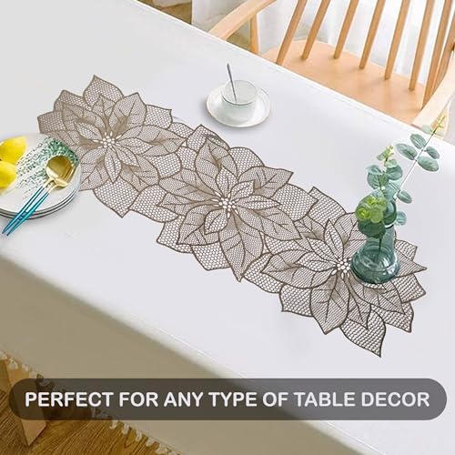 Image of Kuber Industries Leather Table Runner for Party, Wedding, Family Dinners | Coffee, Dining, Kitchen, Center Table | Flower | Golden