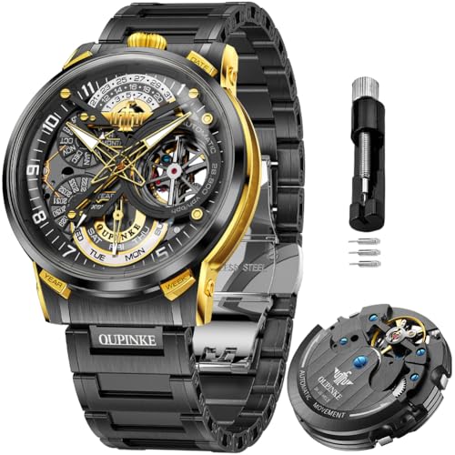 Image of OLEVS GELATU Mens Watch Automatic Tourbillon Wristwatch Skeleton Mechanical Self Winding 50M Waterproof Sapphire Crystal Square Male Watches Yellow /White /Black /Green