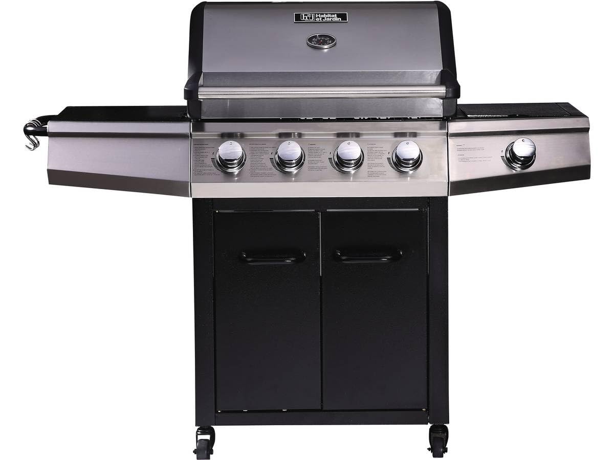 Barbacoa a gas Bingo 5-5 quemadores (1 lateral) - 15.2kW + Funda de protección - Negro
