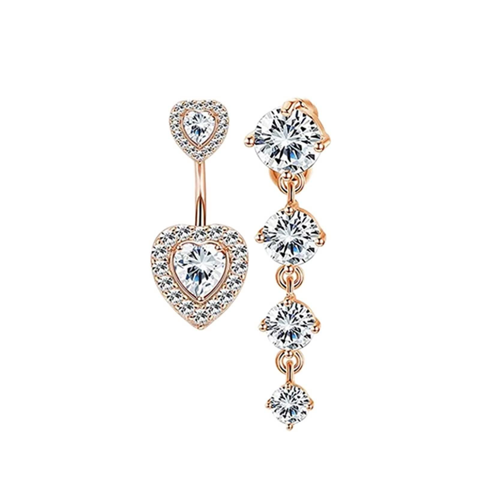 Piercing Nombril Acier Chirurgical Fleur, Lot Piercing Nombril 14 Gauge Bijoux de Piercing Cœur Feuille Zircone