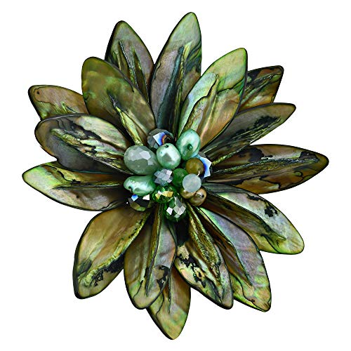 Image of AeraVida Water Lily Mother of Pearl Brooch Pin | Green, Tan Brown, Red, Orange and Rainbow Floral Statement Jewelry for Women | Clothes Accessories | Brooch Dress | Large Brooches