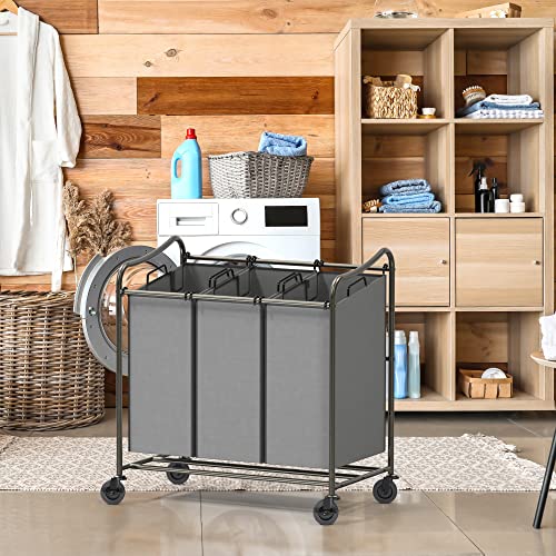 Simplehouseware Heavy Duty 3-Bag Laundry Sorter Rolling Cart, Dark Grey #TOP1