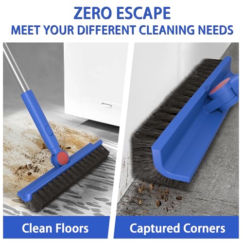 COBETE Floor Scrubber Grout Brush with 16.92IN Large Floor Rubber Squeegee, V-Shaped Scrub Brush and Foam Squeegee Collaborate Cleaning For Tiles, Marble, Glass in Bathrooms, Kitchen,Garages, Pet Hair - Thumbnail 3