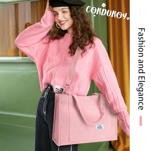 Image of Corduroy Tote Bag for Women Small Satchel Bag Mini Tote Bag Aesthetic Crossbody Handbag - School Work Travel Shopping