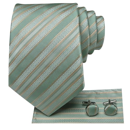 Image of Dubulle Mens Tie Set Solid Paisley Silk Striped Necktie for Men with Cufflinks Tie and Pocket Square