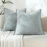 Stellhome Soft Decorative Chenille Pillow Covers 18x18 Inch Natural Aqua Haze Boho Farmhouse Neutral Couch Throw Pillows for Bed Pack of 2 Accent Modern Pillowcase Sofa Livingroom Home Decor