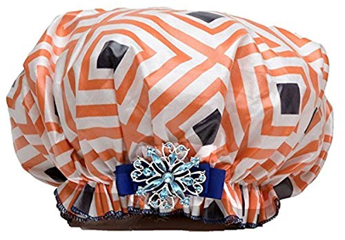 Dry Divas Designer Shower Cap For Women - Washable, Reusable - Large Bouffant Cap With Vintage Jeweled Brooch (Passion 4 Fashion)