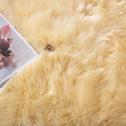 Latepis Light Yellow High Pile Faux Fur Runner Rug, 2x10 ft, Hallway, Bedroom, Living Room
