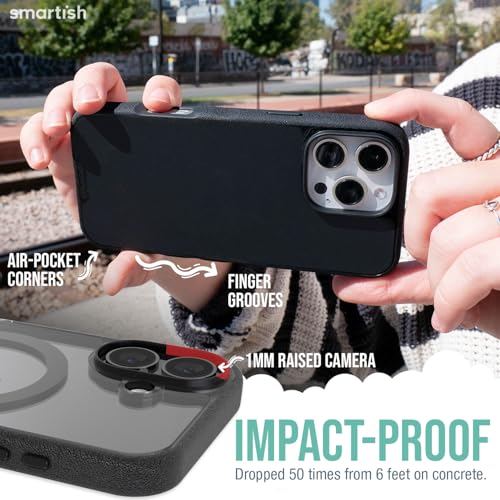 Image of Smartish iPhone 16 Magnetic Case - Gripmunk Compatible with MagSafe [Lightweight + Protective] Slim & Thin Grip Cover with Microfiber Lining for Apple iPhone 16 - Clearly Black