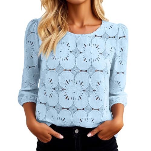T-shirt dentelle femme à manches courtes et col rond pour l'été