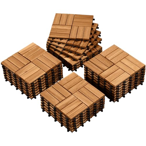 Yaheetech Acacia houten tegels, 30 x 30 cm, set van 27 stuks, ca. 2,6 m², gemakkelijk te leggen, terrastegels, balkontegels, kliksysteem, weerbestendige vloertegels, tuintegels voor terras, balkon en