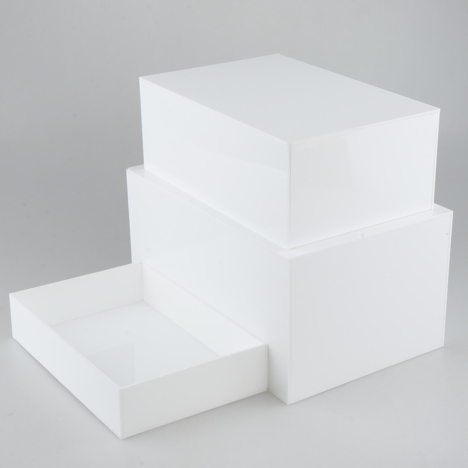 Qianly 3x Buffet Risers Display Stand Shelf with Hollow bottoms Jewelry Display Risers Food Risers for Catering Display Dessert , White