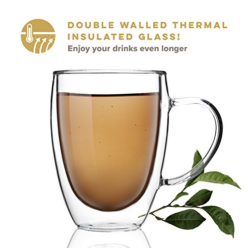 Glass Coffee Mugs Drinking Glasses Set of 2 with Handle, 12oz Double Walled Thermo Insulated Cups for Tea Latte Cappuccino Espresso - Thumbnail 3