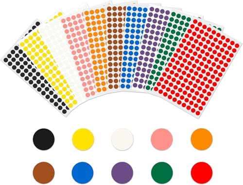Rubigo 8mm Coloured Dot Stickers 1500/3000 Sticky Dots in 10 Assorted Colours Circle Labels for Calendars Planners Crafts Office & School Use (10 Colours 1500 Dots)