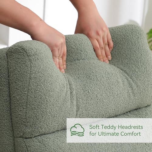 Image of HCHAIRH Rocking Chair Nursery, Boucle Teddy Nursing Rocking Chairs, Upholstered Nursery Glider Rocker for Mom Nursery Morden Accent Rocking Chair with Side Pocket for Living Room,Bedroom, Green