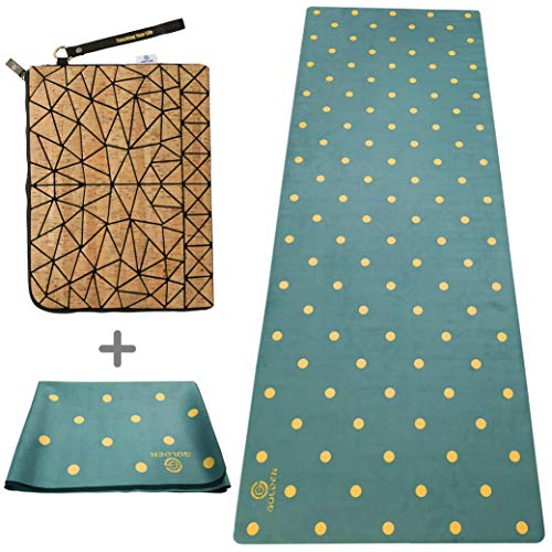 GOLDEN Tapis de Yoga de Voyage Pliable 1,0mm | Antidérapant?Ultra-léger | Tapis Caoutchouc Naturel- sans Matériaux Polluants - Tapis de Pilates - Tapis de Fitness | Sac de Transport Incluse