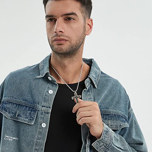 Yami Cross Necklace For Men, Titanium Steel Necklace For Men With Cross Pendant, Easter Prayer Necklace, Mens Cross Necklace Faith Gift 24 Inches Chain (Silver) #TOP2
