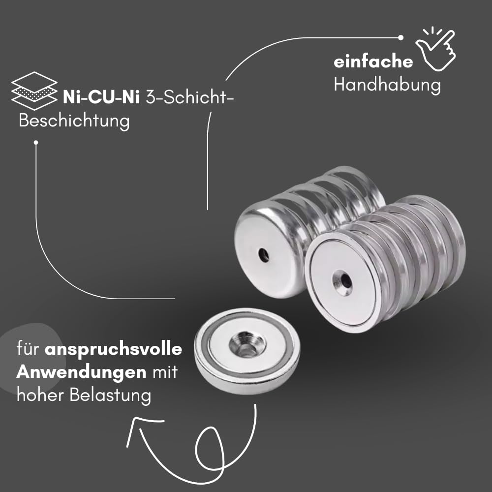 Strong Magnets, magnete al neodimio, 32 mm, 20 pezzi, extra forte, dura fino a 37 kg, applicazione industriale, officina o ufficio, magnete da avvitare