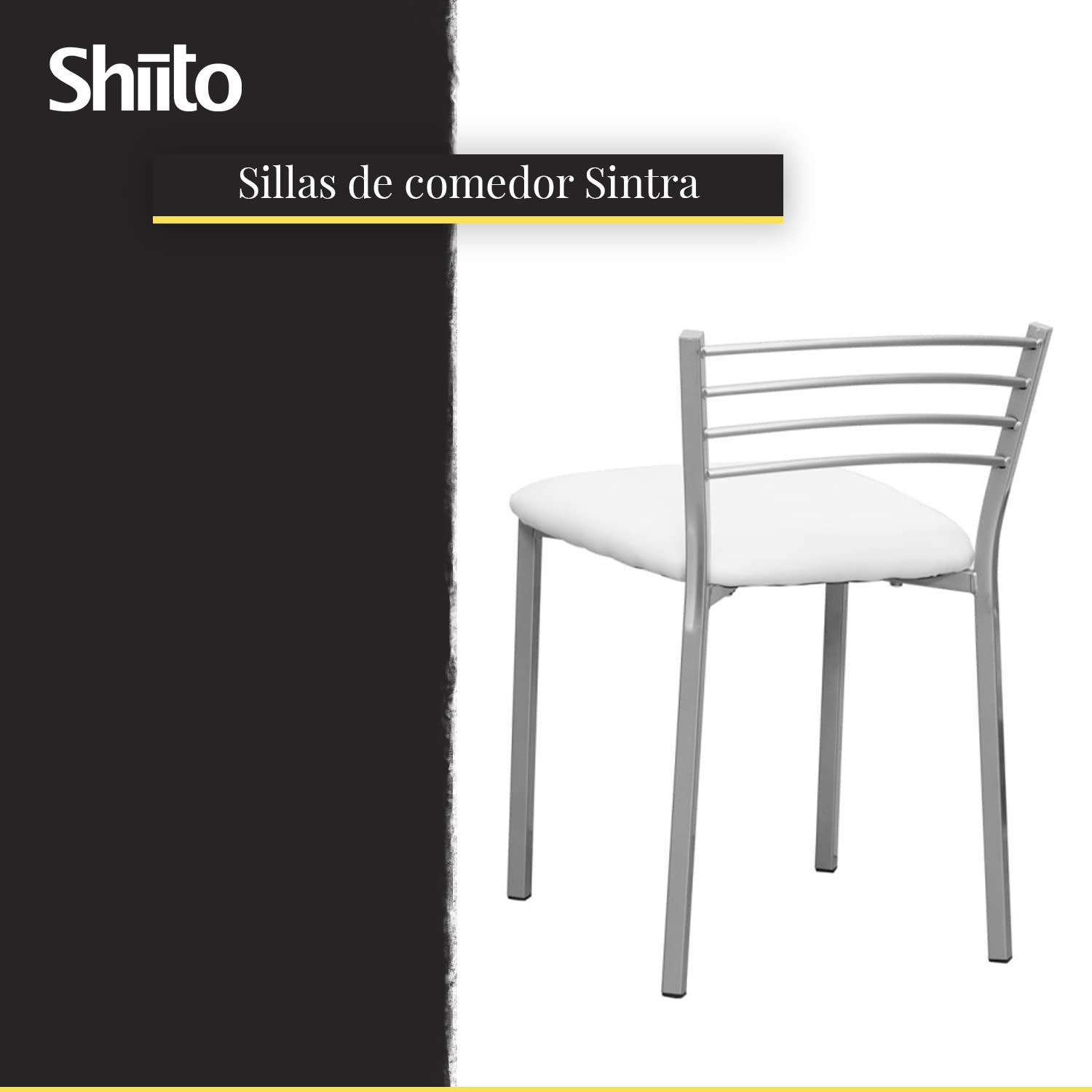 Shiito | Pack de 4 Taburetes de Cocina | Asientos de Polipiel Blanco | Modelo SINTRA