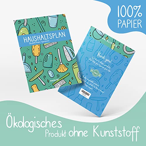 PACKLIST® Haushaltsplan Putzplan für Familien mit Kindern oder WG – Haushaltsplaner Familie mit Aufgaben – Aufgabenplan für junge Mitbewohner – 52 Blatt 100g Papier – Putzkalender!