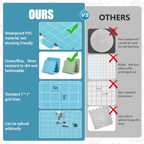 Image of CraftyManor 9 PCS Blocking Mats for Knitting & Crochet Projects, Crochet Blocking Mat with 50 T- Pins, Knitting Board and Pins (Blue 9PCS)