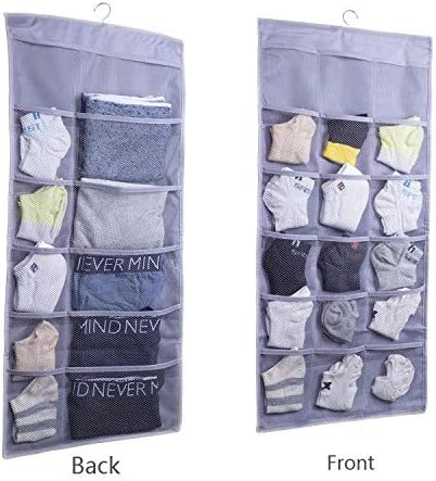 Encozy Dual Sided Wall Shelf Wardrobe Organizers Storage Bags,Closet Hanging Organizer with 30 Mesh Pockets,for Bra Underwear Underpants Shoes Sock Stocking (Grey)