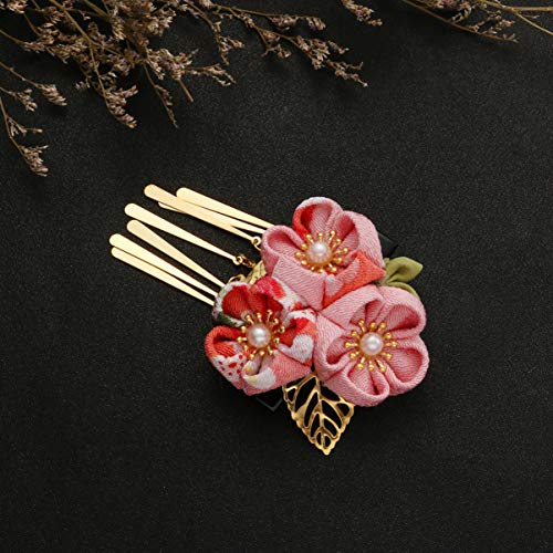 Lurrose Pinza para el Cabello, Diseño Japonés de Flor Kimono, para Mujeres y Niñas, Accesorios para el Cabello, Banda Sujeta Cabello, Color Rosa, 1 Unidad miniatura 3