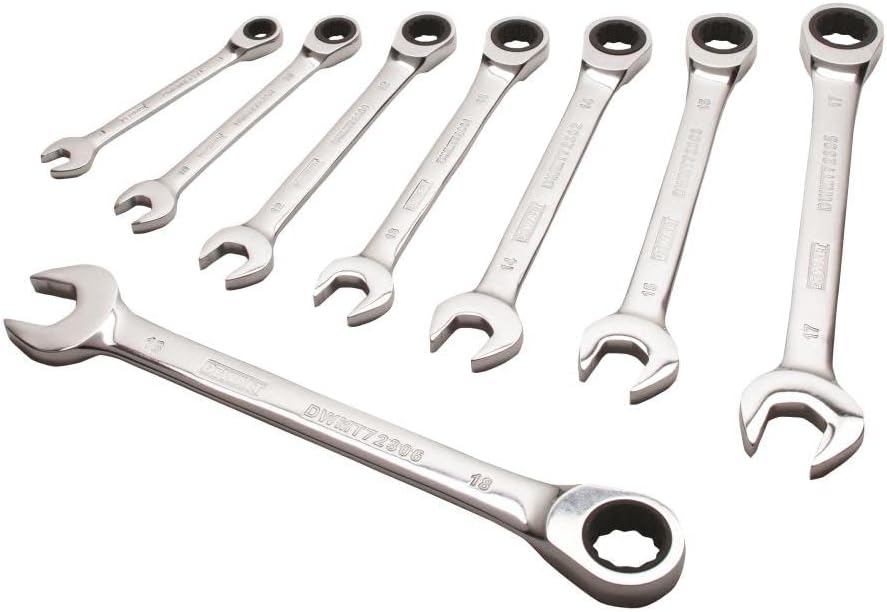 DEWALT Tough Box 8 PC SAE Ratcheting Combination Wrench Set