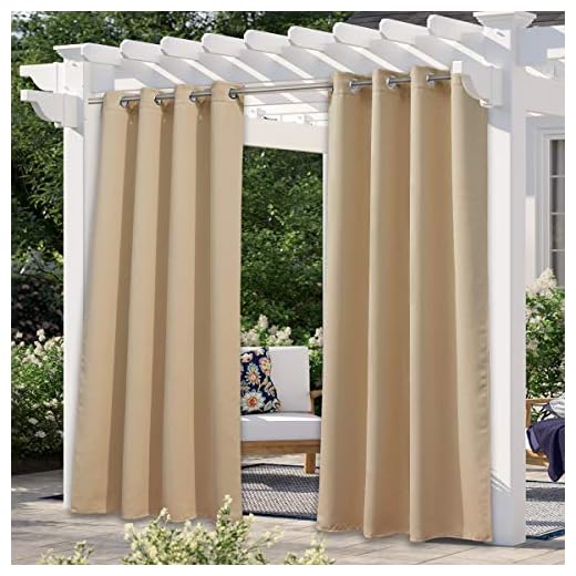NICETOWN Outdoor Curtains for Patio Waterproof 95" L, Blackout Gazebo Curtain for Pergola/Porch Weatherproof, UV & Privacy Protection Outside Drape, 52" Wide, 1 Panel, Biscotti Beige