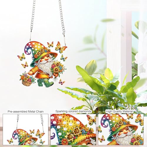 Image of AiYuanzsh Butterfly Gnome Diamond Painting Hanging Kit, DIY 5D Acrylic Rhinestones Diamond Art Pendant, Fantasy Hanging Ornament for Wall, Window, Door or Home Decoration, Handmade Gift for Adults