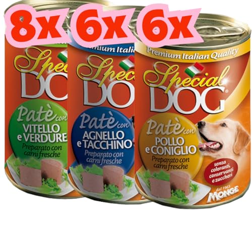 20X MONGE SPECIAL DOG PATÉ DA 400 GR. CANE ADULTO - CIBO PER CANI gusti assortiti