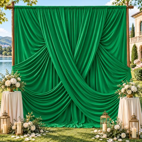 40ft x 10ft Green Backdrop Drapes for Wedding Parties, 8 Panels Wrinkle-Free Polyester Fabric Background Curtains for Reception, Birthday, Baby Shower Decorations