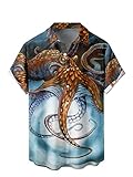 WRITKC Camisas tropicales con botones para vacaciones, informales, hawaianas, de manga corta, para hombre, camisas de playa sueltas, Pulpo azul, Large