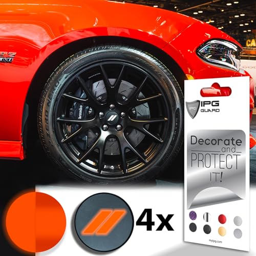Image of IPG Compatible for Dodge Charger Challenger Durango Wheel Center Cap Decal Sticker Wrap Kit Personalize Your Vehicle (Inner Logo, Reflective - Orange)