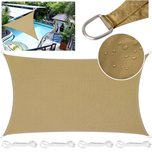 LEcylankEr Sun Shade Sail 2x4m Rectangular PES Polyester Waterproof Sail Shade with Accessories 95% UV Block Shade Sails Sun Shades for Garden Outdoor Patio Pergola Balcony (sand, 2 x 4 m)
