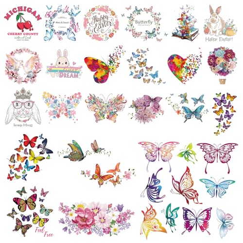 Pilikoll 24 Pièces Papillon Autocollant Patchs de Transfert Patch Thermocollant Papillon Patchs de Transfert de Chaleur Papillons Thermocollantes pour...