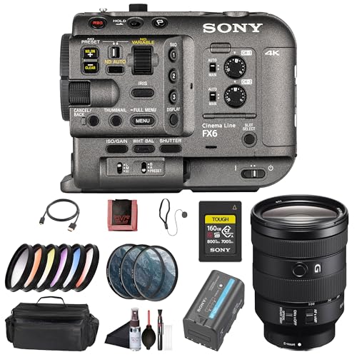 Image of Sony FX6 Cinema Line Camera Kit with 24–105 mm F4 G OSS Lens (ILME-FX6VK) – Full-Frame 10.2MP Sensor | 4K 120p | 160GB Card, BP-U35 Battery, Filter Kit, Color Filter Kit, Bag, Card Wallet and More