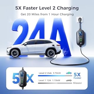 Grasside Carbon Fiber Level 2 EV Charger, 24A Adjustable Current/Timer/Smart Display, NEMA 14-30 Dryer Outlet & 14-50 Plug, 21FT EV Charging Cable, J1772 Connector for SEA J1772 EVs/PHEVs