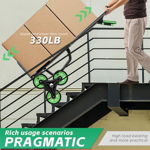 Stair Climbing Hand Truck 440lb,Heavy Duty Dolly Cart for Stairs,Thickened Upgraded Steel Tube Folding Stair Climbing Trolley with Six Wheels and Telescoping Handle