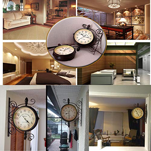 Fsbyb Wall Clock Double Faced Clock Suit The Layout Of House 360 Degree Rotation Mount Clock Wrought Iron Bracket Clock Retro Double-Sided Clock #TOP3
